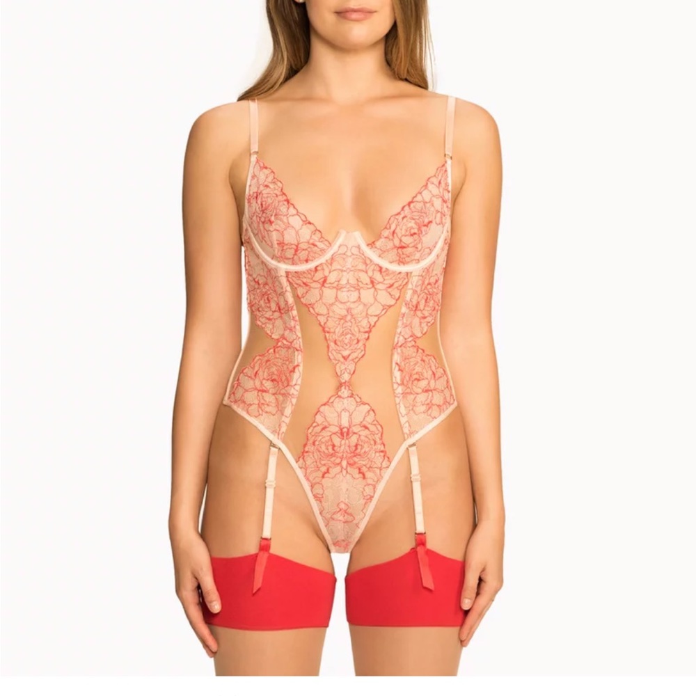 Savage X Fenty Red and White Lace Teddy